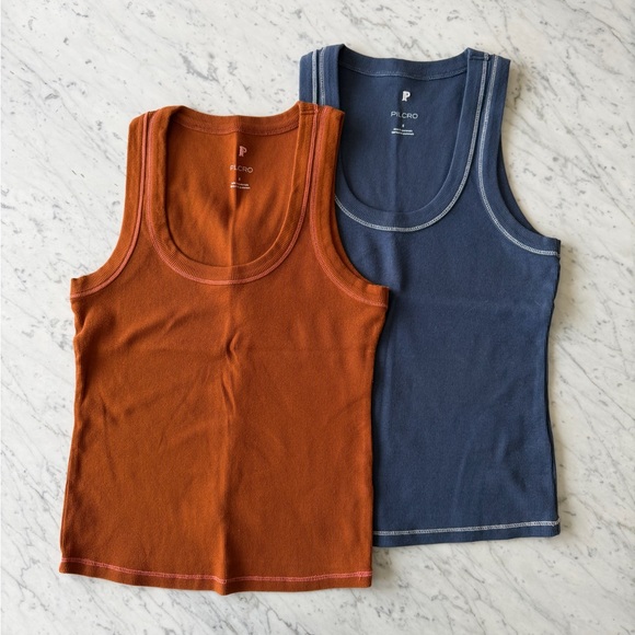 Pilcro Tops - The Sunny Scoop-Neck Tank Top by Pilcro - Blue & Brown Bundle - Size SMALL
